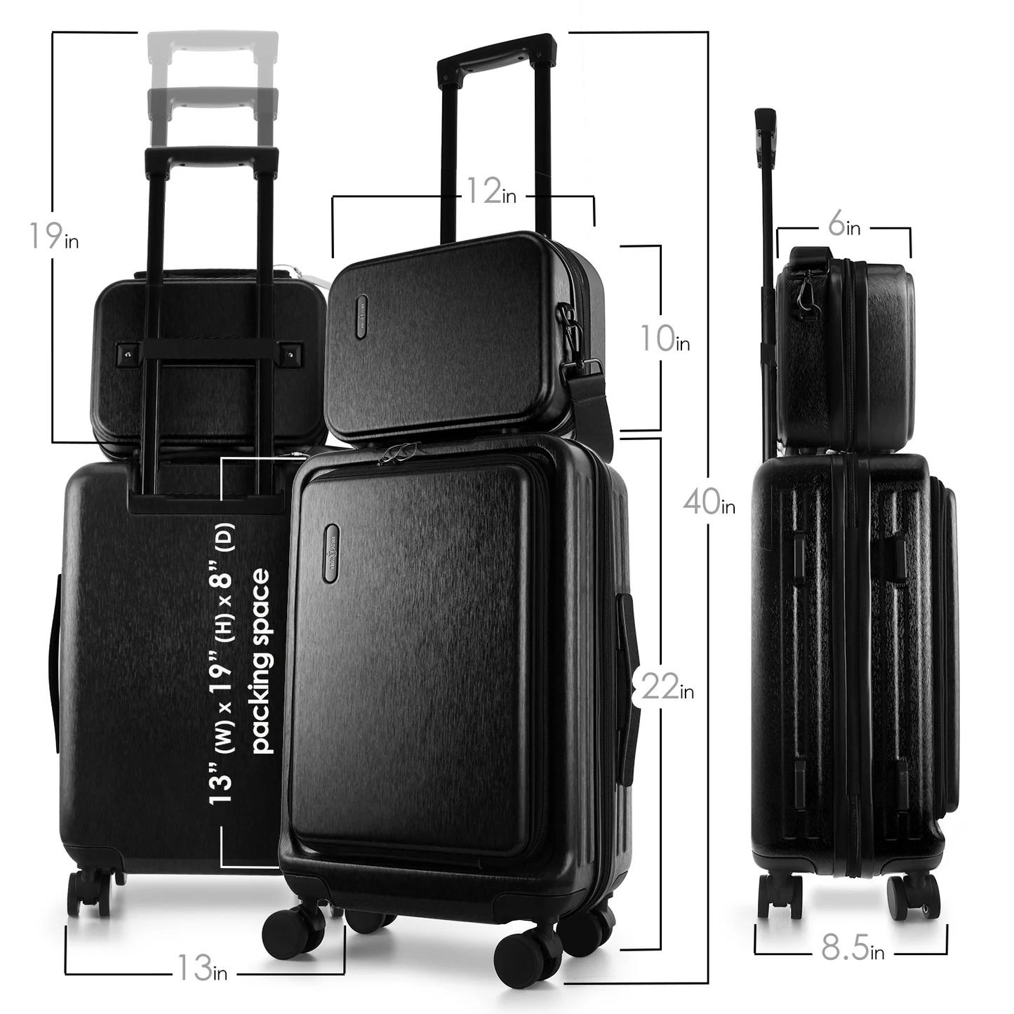 StorageBud 20 inch Hardside Carry-On Expandable Luggage, Front Pocket Luggage Set Spinner Suitcase Set, Black