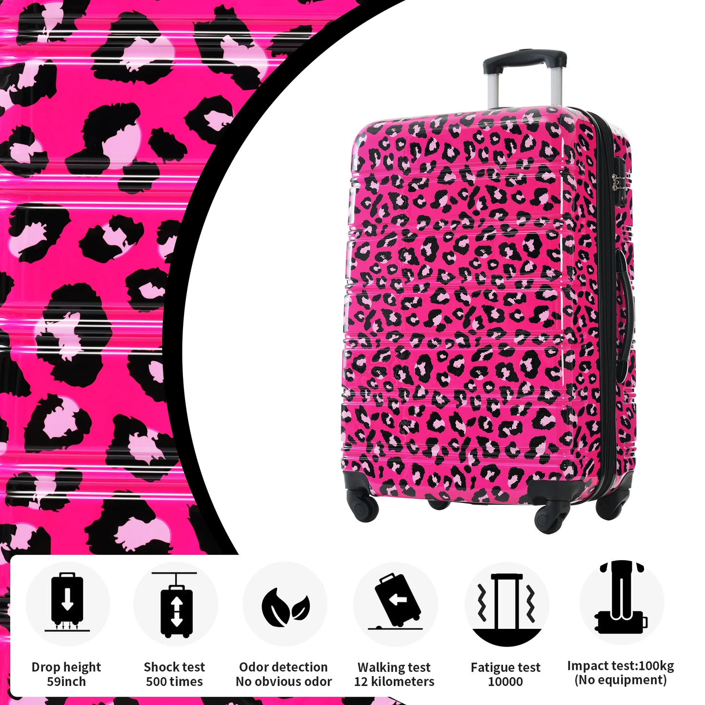 EUROCO 3PCS Luggage Sets(20"/24"/28"),Expandable PC Durable Hardshell Lightweight Suitcase Sets with TSA Lock and 360 Silent Spinner Wheels,Hot Pink Leopard